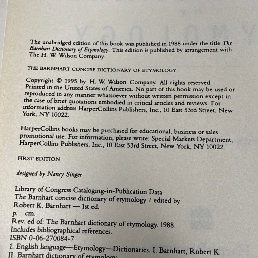 Barnhart Concise Dictionary of Etymology‎ Robert K. Barnhart 1995 HarperCollins